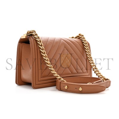 CHANEL CAVIAR CHEVRON MEDIUM QUILTED BOY FLAP BROWN A67086 (25*15*6cm)