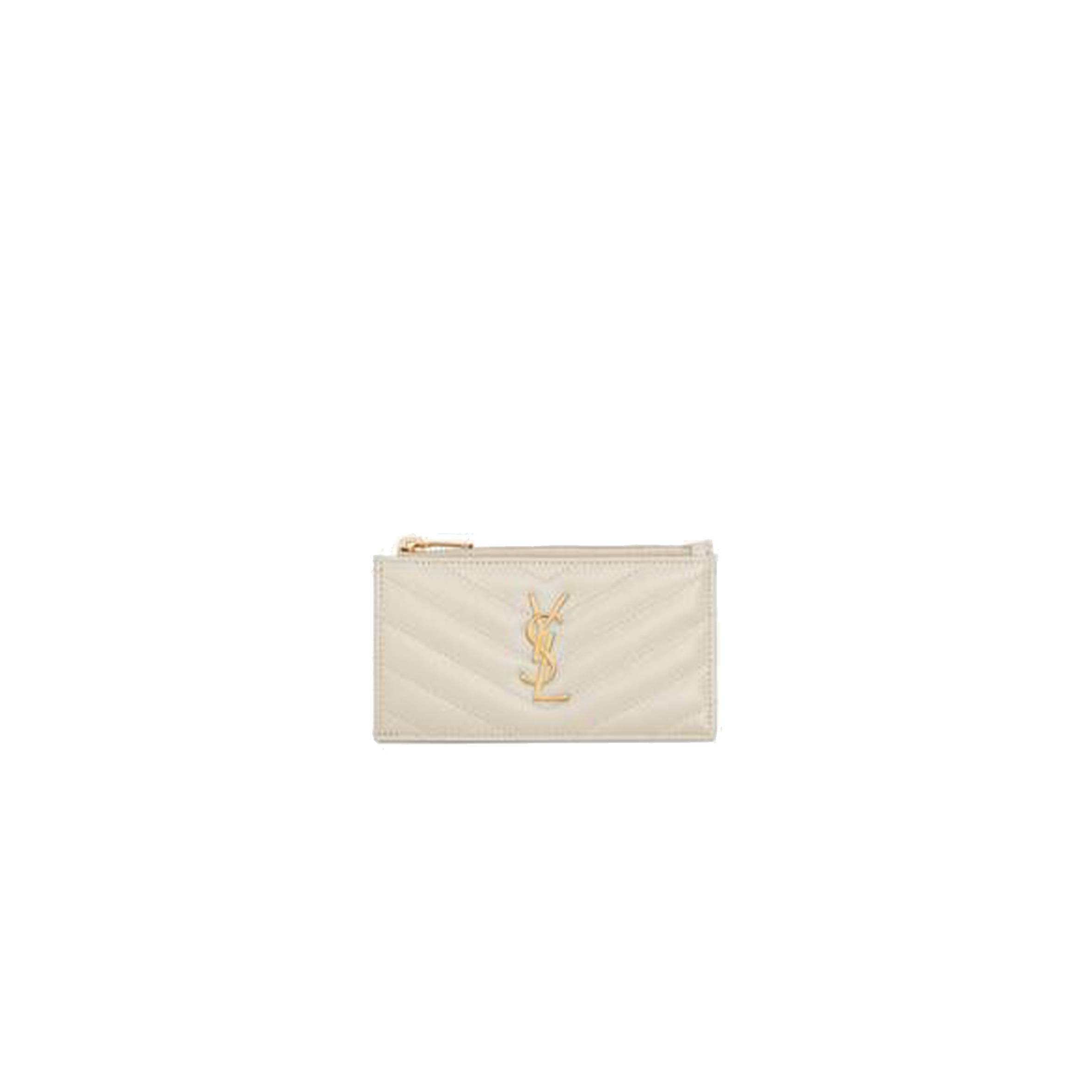 YSL CASSANDRE MATELASSÉ FRAGMENTS ZIPPED CARD CASE IN GRAIN DE POUDRE EMBOSSED LEATHER 607915BOW019207 (13*8*2cm)