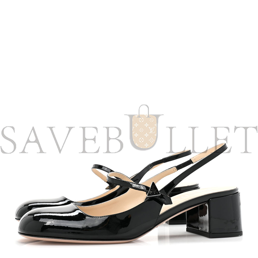 PRADA PATENT DECOLETTE LOGO MARY JANE 45MM SLINGBACK PUMPS 40 BLACK