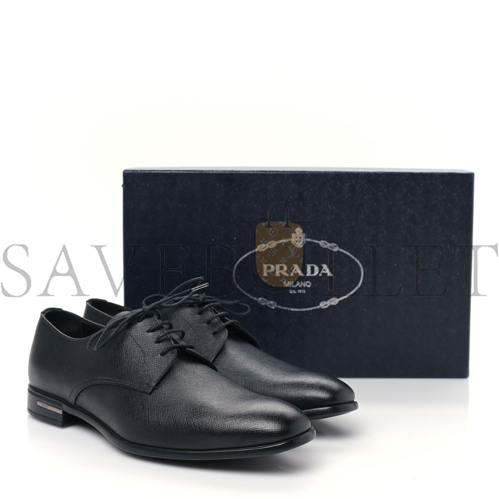 PRADA SAFFIANO MENS PLAIN TOE DERBY LOAFERS 8.5 BLACK