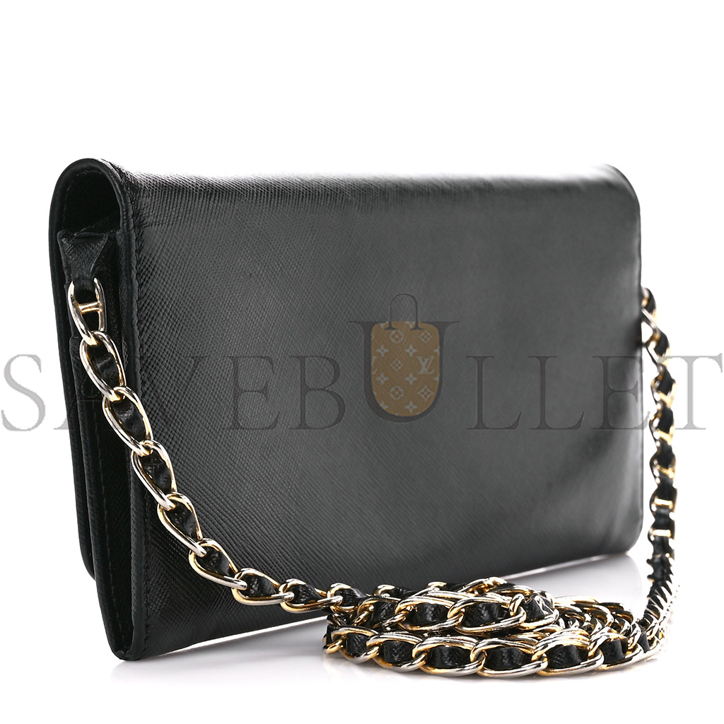 PRADA SAFFIANO METAL ORO CHAIN WALLET BLACK (21*11*2cm) PRADA SAFFIANO METAL ORO CHAIN WALLET BLACK (21*11*2cm)