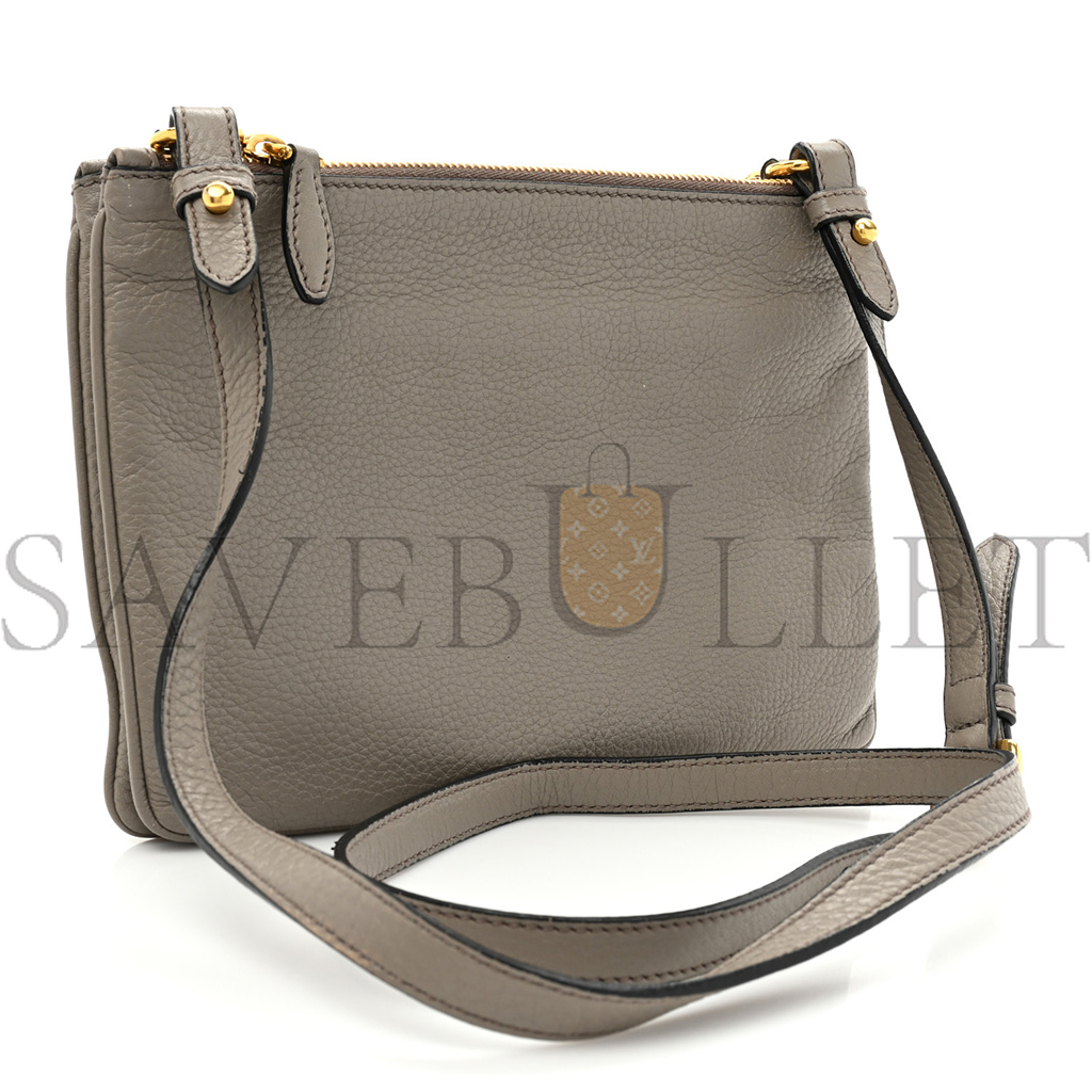 PRADA VITELLO DAINO DOUBLE ZIP CROSSBODY BAG ARGILLA (24*17*2cm) PRADA VITELLO DAINO DOUBLE ZIP CROSSBODY BAG ARGILLA (24*17*2cm)
