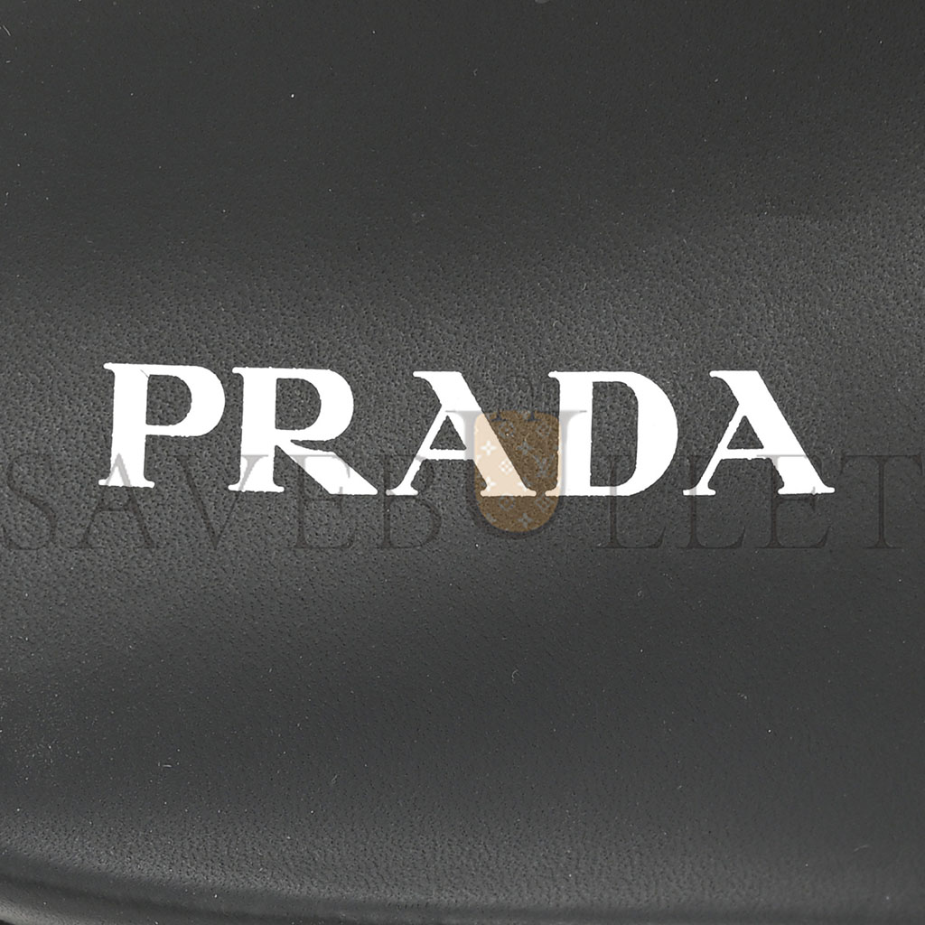 PRADA SHEARLING METAL TRIANGLE LOGO LUG SOLE 20MM SLIDE SANDALS 41 BLACK