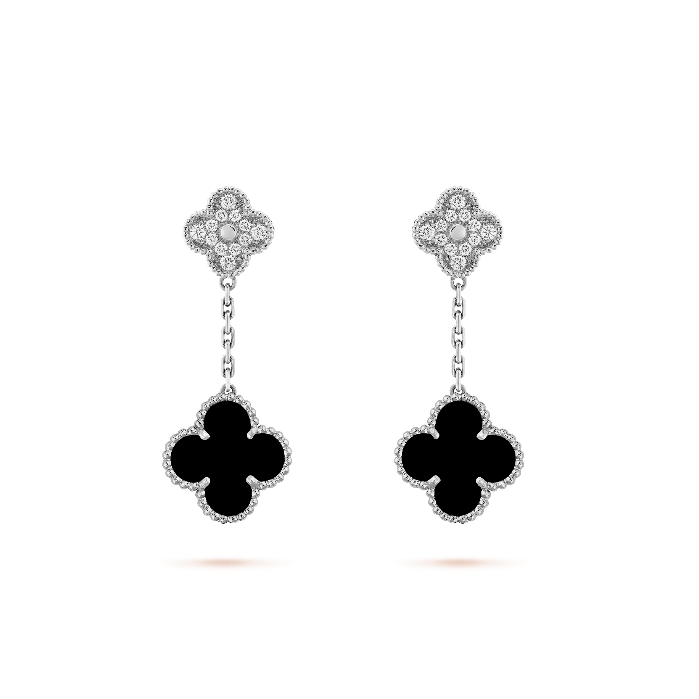 VAN CLEEF  ARPELS MAGIC ALHAMBRA EARRINGS, 2 MOTIFS - WHITE GOLD, DIAMOND, ONYX  VCARP2RA00