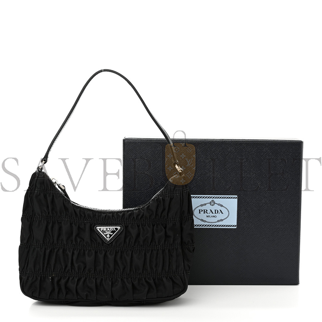 PRADA TESSUTO NYLON GAUFRE SHOULDER BAG BLACK (20*17*6cm) PRADA TESSUTO NYLON GAUFRE SHOULDER BAG BLACK (20*17*6cm)