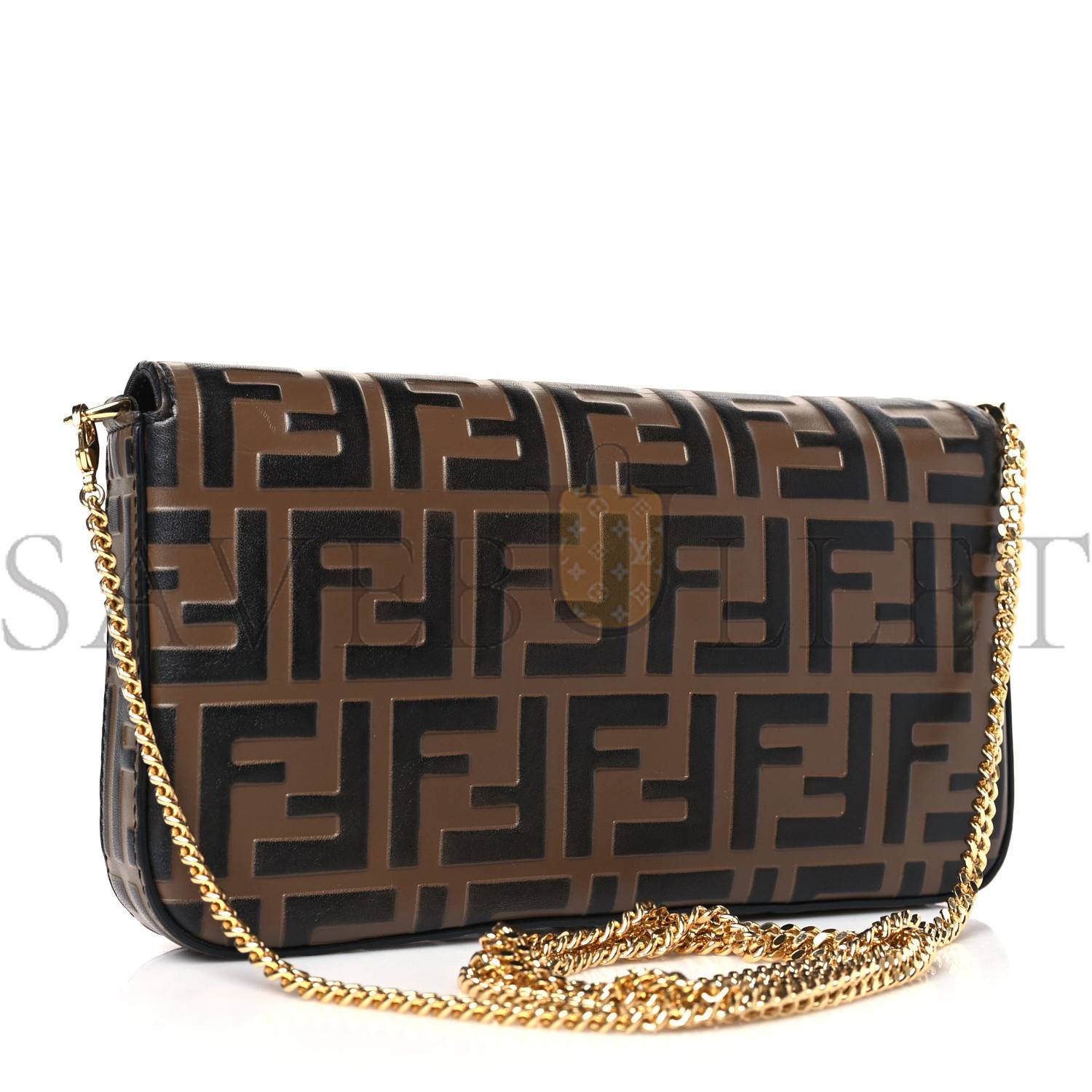 FENDI VITELLO SOFT F IS FENDI BI-COLOR FF 1974 EMBOSSED ENVELOPE WALLET ON CHAIN WITH POUCHES MAYA BLACK (21*12*3cm) FENDI VITELLO SOFT F IS FENDI BI-COLOR FF 1974 EMBOSSED ENVELOPE WALLET ON CHAIN WITH POUCHES MAYA BLACK (21*12*3cm)