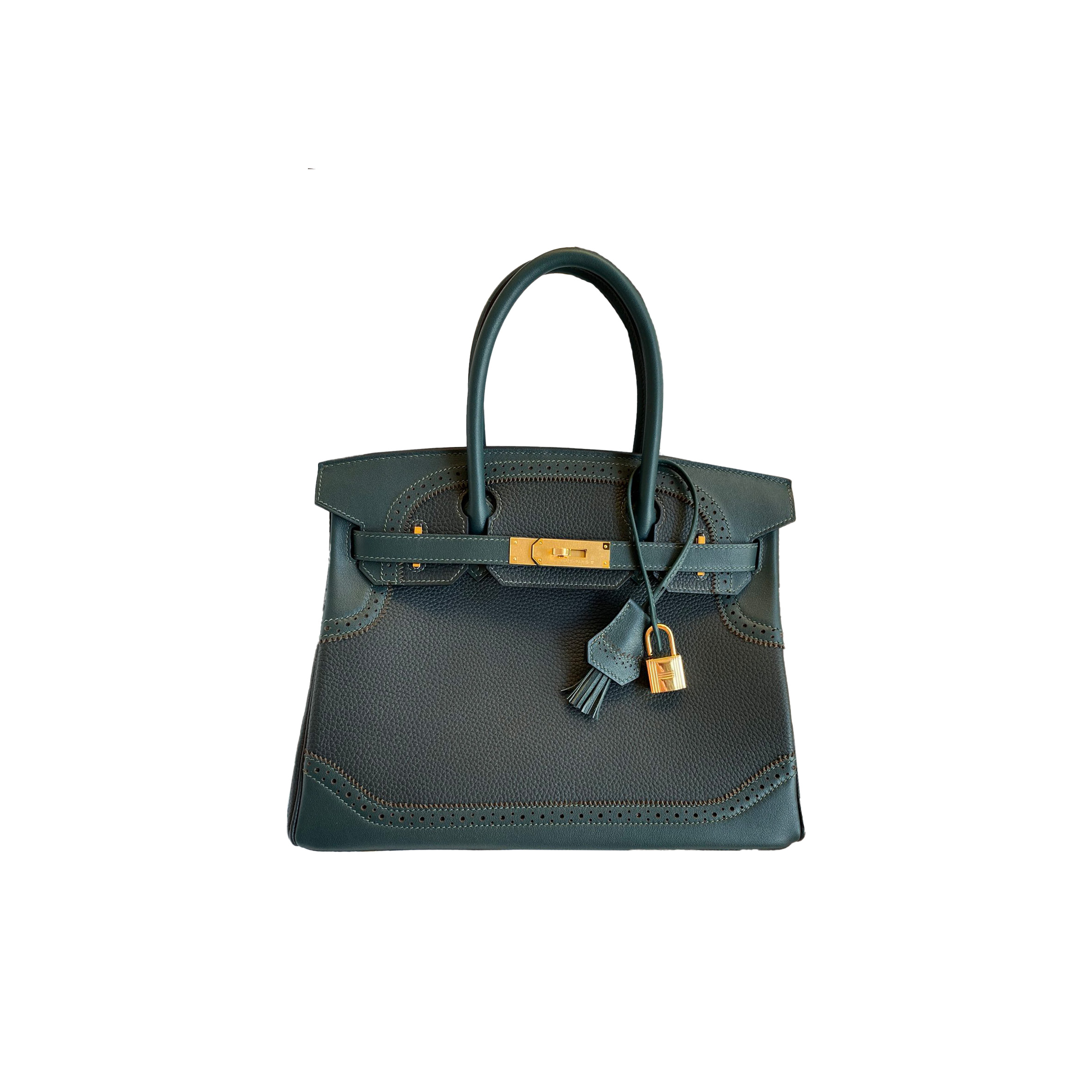 HERMES MASTER BIRKIN 30 LACE SWIFT TOGO LEATHER CYPRESS GREEN GOLD BUCKLE BAG 10101483 (30*22*15cm)