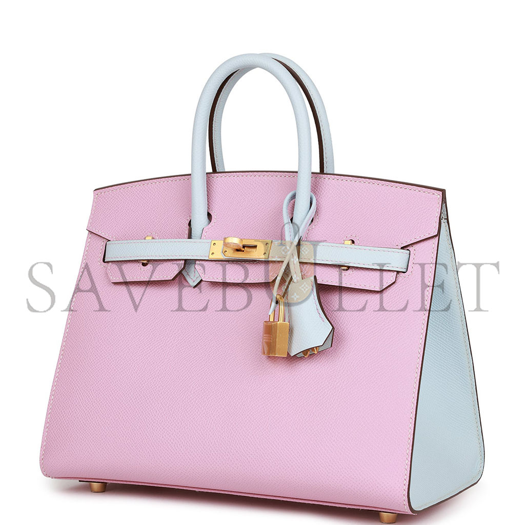 HERMES MASTER BIRKIN 25 EPSOM LEATHER 3Q PINK HAZE BLUE GOLD BUCKLE 4328054179 (25*20*13cm)