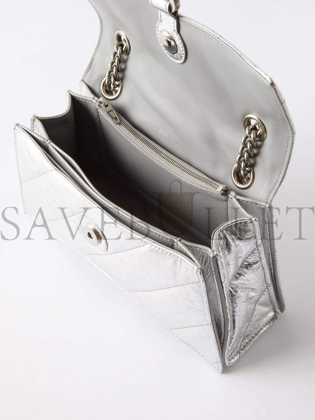 BALENCIAGA SILVER CRUSH S QUILTED CREASED-LEATHER SHOULDER BAG MATCHESFASHION US (25.4*14.9*10cm)