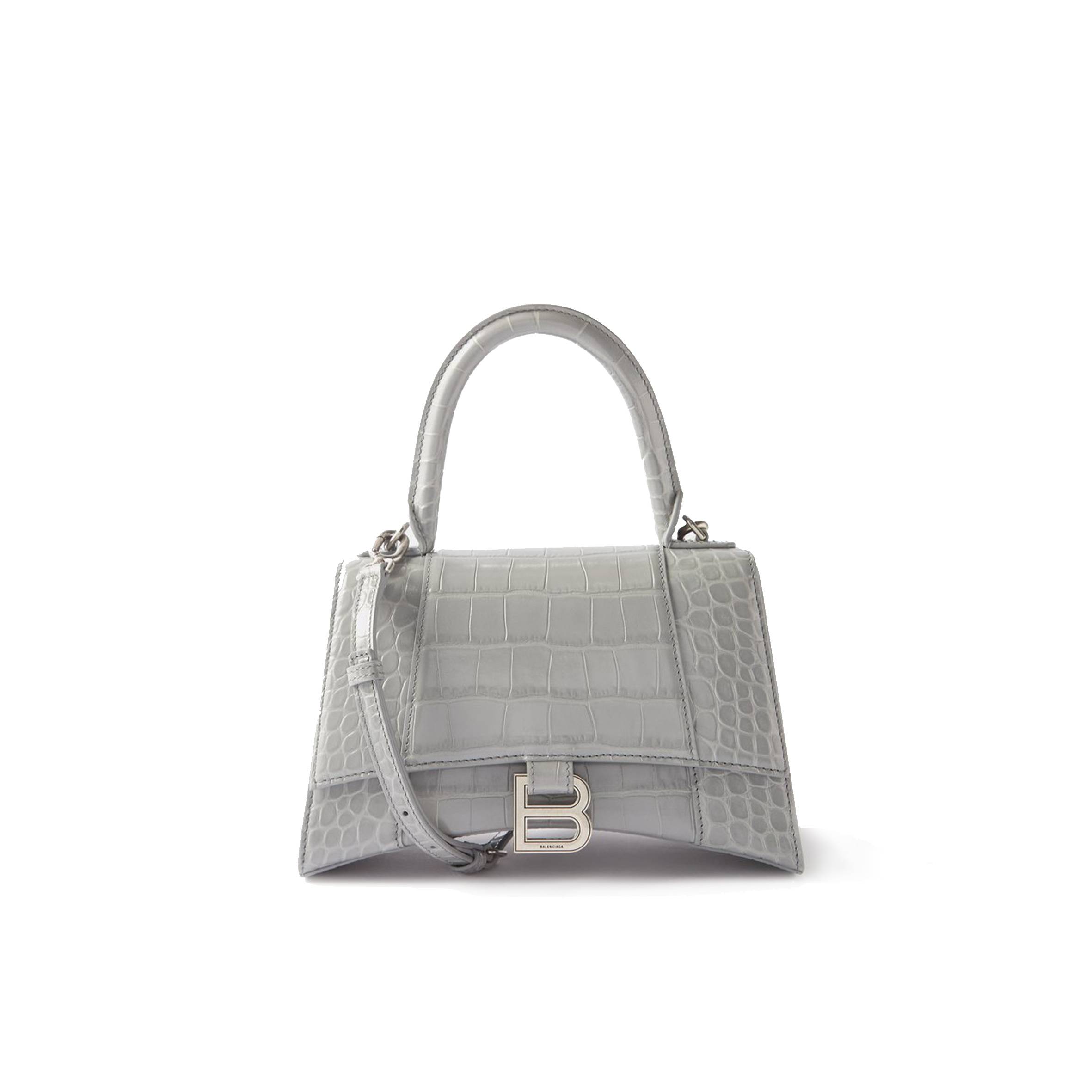 BALENCIAGA GREY HOURGLASS S CROCODILE-EFFECT LEATHER BAG MATCHESFASHION US (22.5*14*10cm)