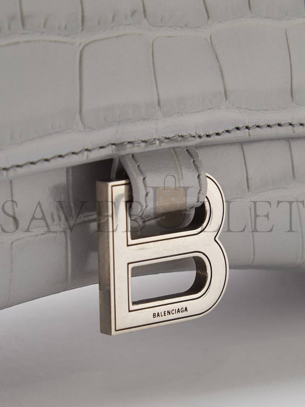 BALENCIAGA GREY HOURGLASS S CROCODILE-EFFECT LEATHER BAG MATCHESFASHION US (22.5*14*10cm)