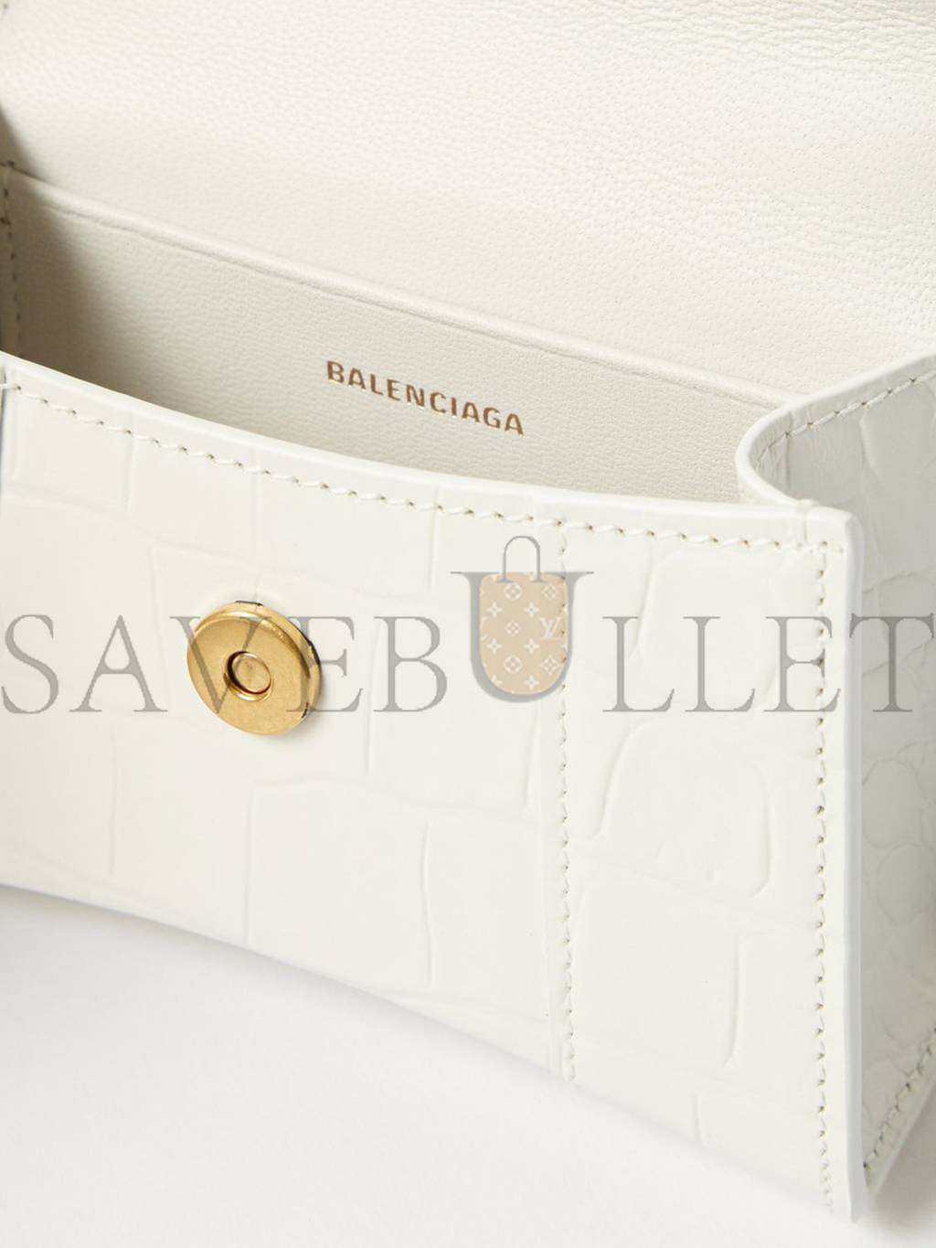 BALENCIAGA WHITE HOURGLASS MINI CROCODILE-EFFECT CROSS-BODY BAG MATCHESFASHION US (12*8*4.6cm)