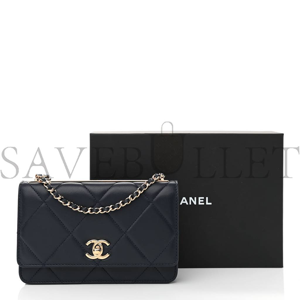 CHANEL LAMBSKIN QUILTED TRENDY CC WALLET ON CHAIN WOC NAVY ROSE GOLD HARDWARE (19*12*3cm)