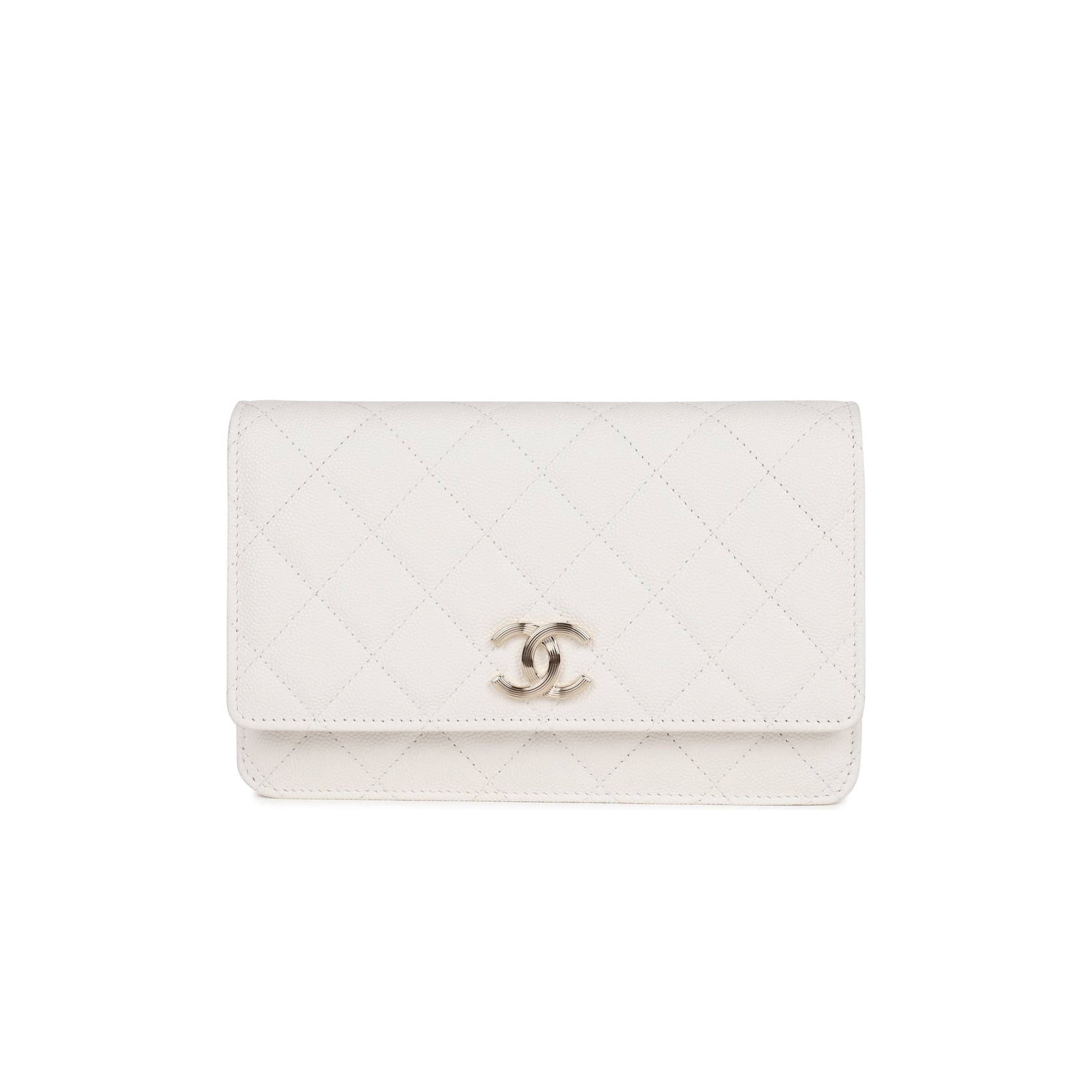 CHANEL WALLET ON CHAIN WOC WHITE CAVIAR LIGHT GOLD HARDWARE (19*12*4cm)