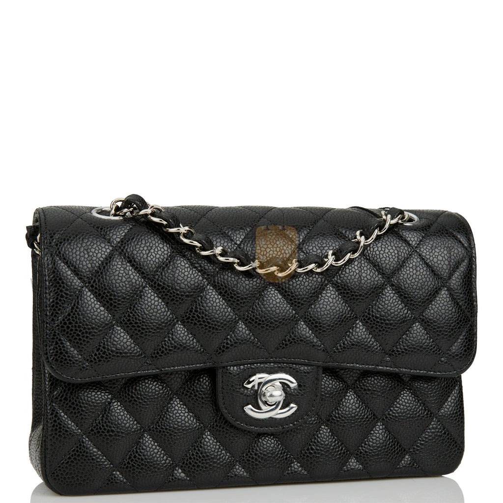 CHANEL SMALL CLASSIC DOUBLE FLAP BLACK CAVIAR SILVER HARDWARE (23*13*6cm)