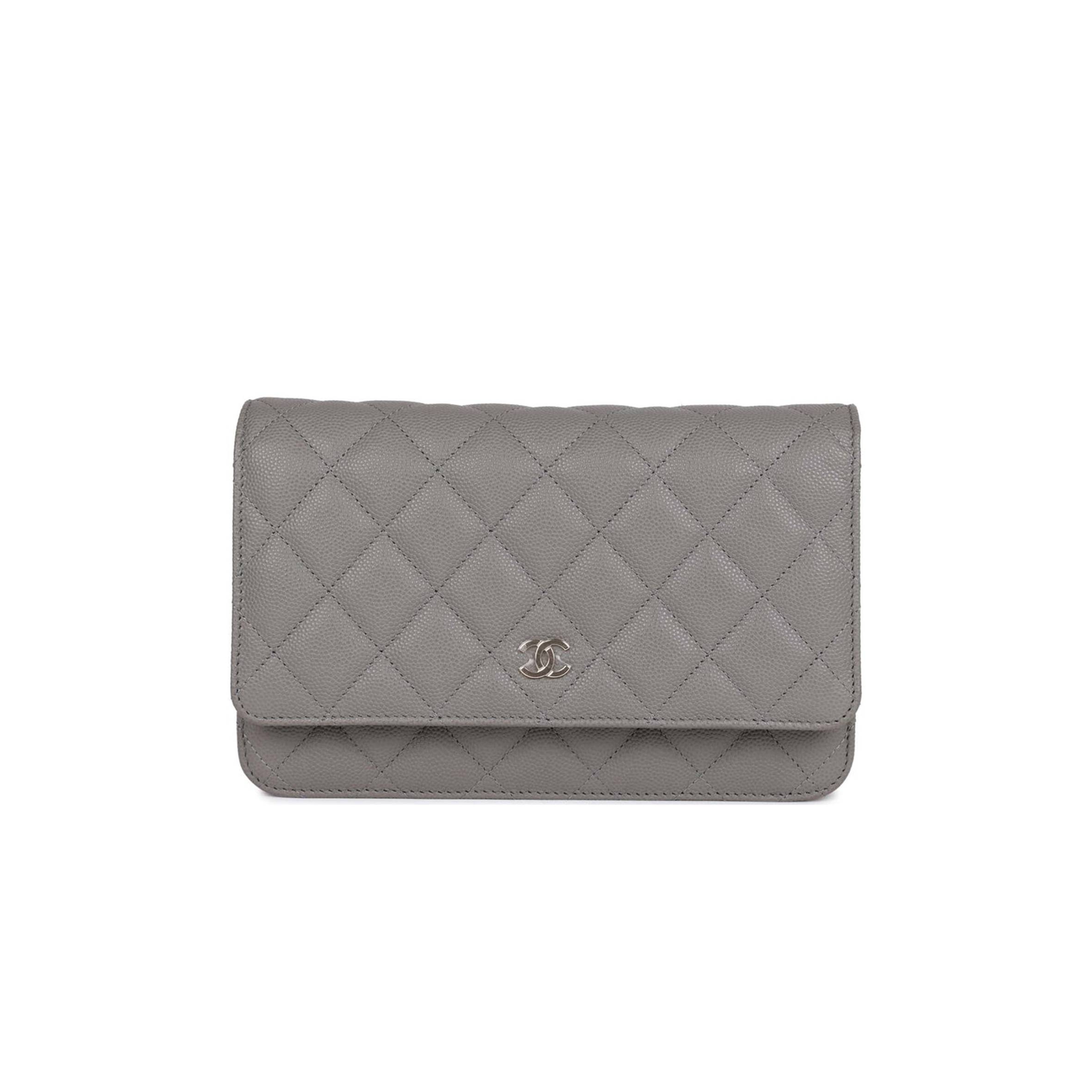 CHANEL WALLET ON CHAIN WOC GREY CAVIAR LIGHT GOLD HARDWARE (19*13*4cm)