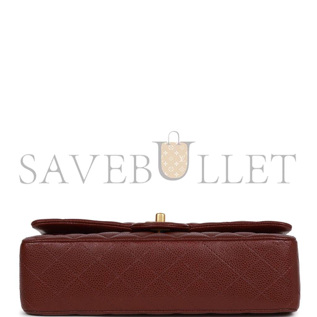 CHANEL MEDIUM CLASSIC DOUBLE FLAP BAG BURGUNDY CAVIAR ANTIQUE GOLD HARDWARE (25*15*7cm)