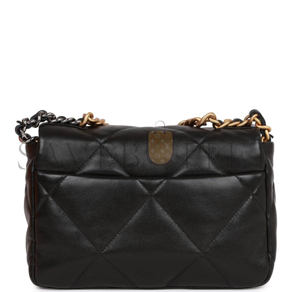 CHANEL MEDIUM 19 FLAP BAG BLACK LAMBSKIN MIXED HARDWARE (25*16*9cm)