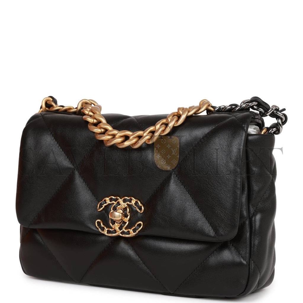 CHANEL MEDIUM 19 FLAP BAG BLACK LAMBSKIN MIXED HARDWARE (25*16*9cm)