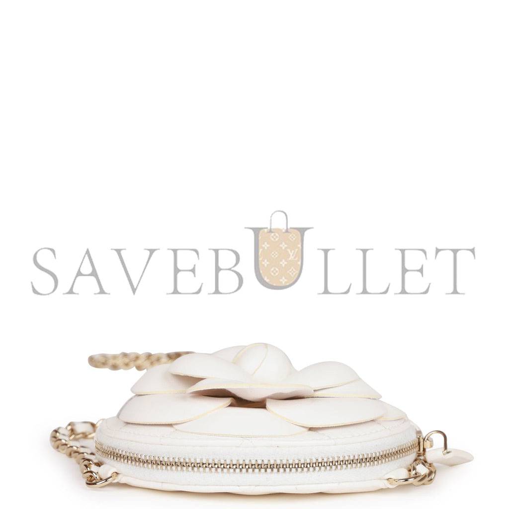 CHANEL CAMELLIA CLUTCH WITH CHAIN WHITE LAMBSKIN LIGHT GOLD HARDWARE (13*13*5cm)