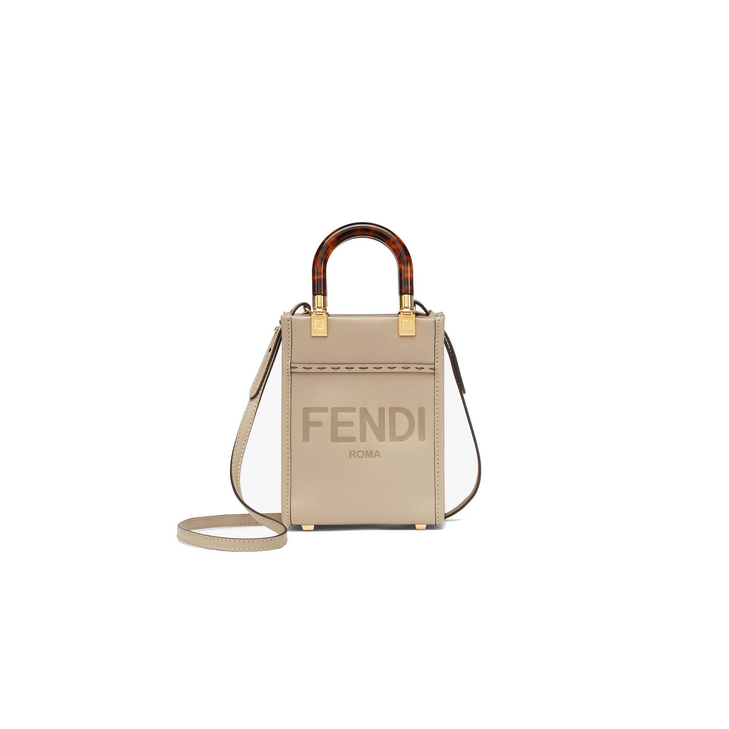 FENDI MINI SUNSHINE SHOPPER - DOVE-GRAY LEATHER MINI-BAG 8BS051ABVLF0E65 (18*13*6.5cm)