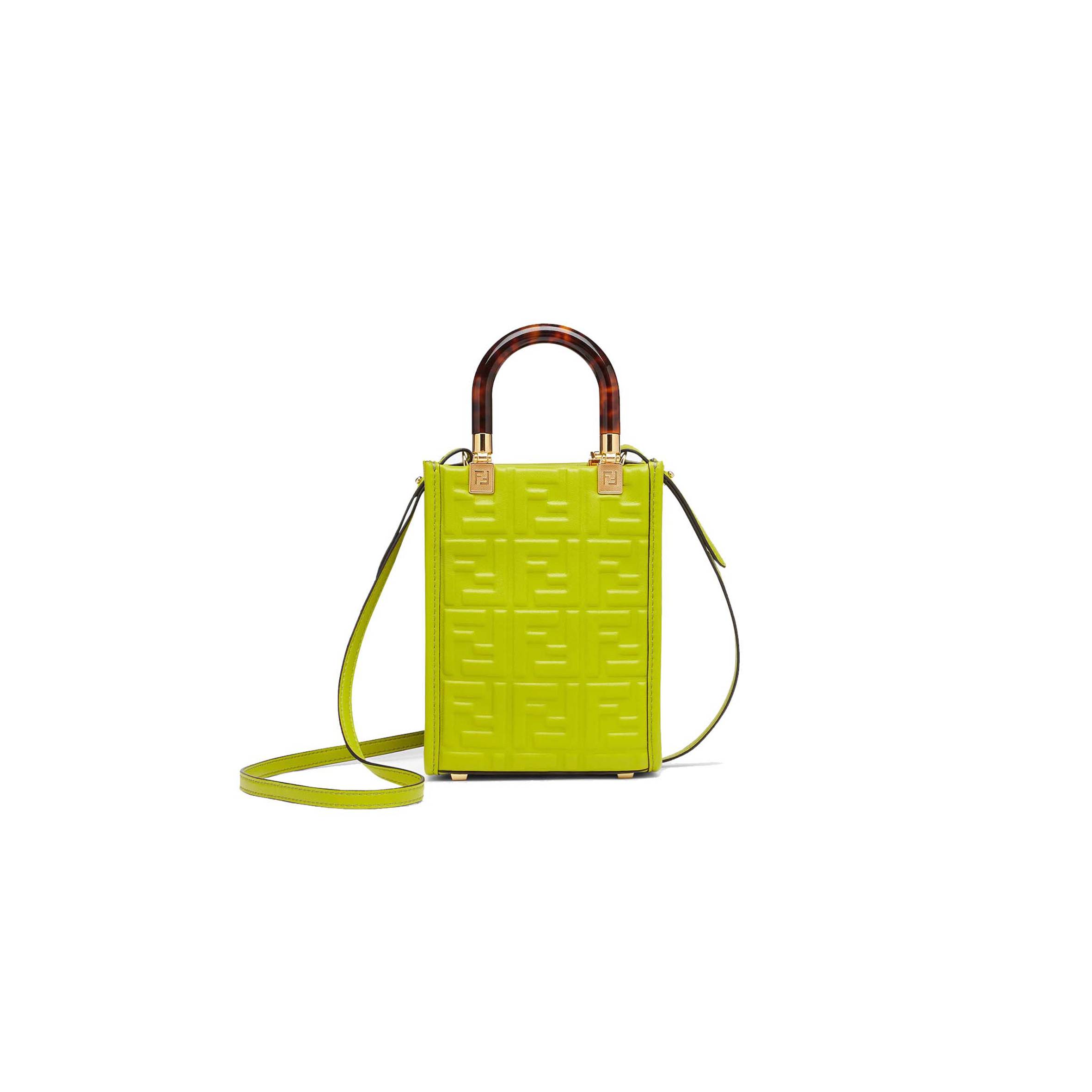 FENDI MINI SUNSHINE SHOPPER - ACID GREEN LEATHER MINI-BAG 8BS051AMCIF1JCP (18*13*6.5cm)