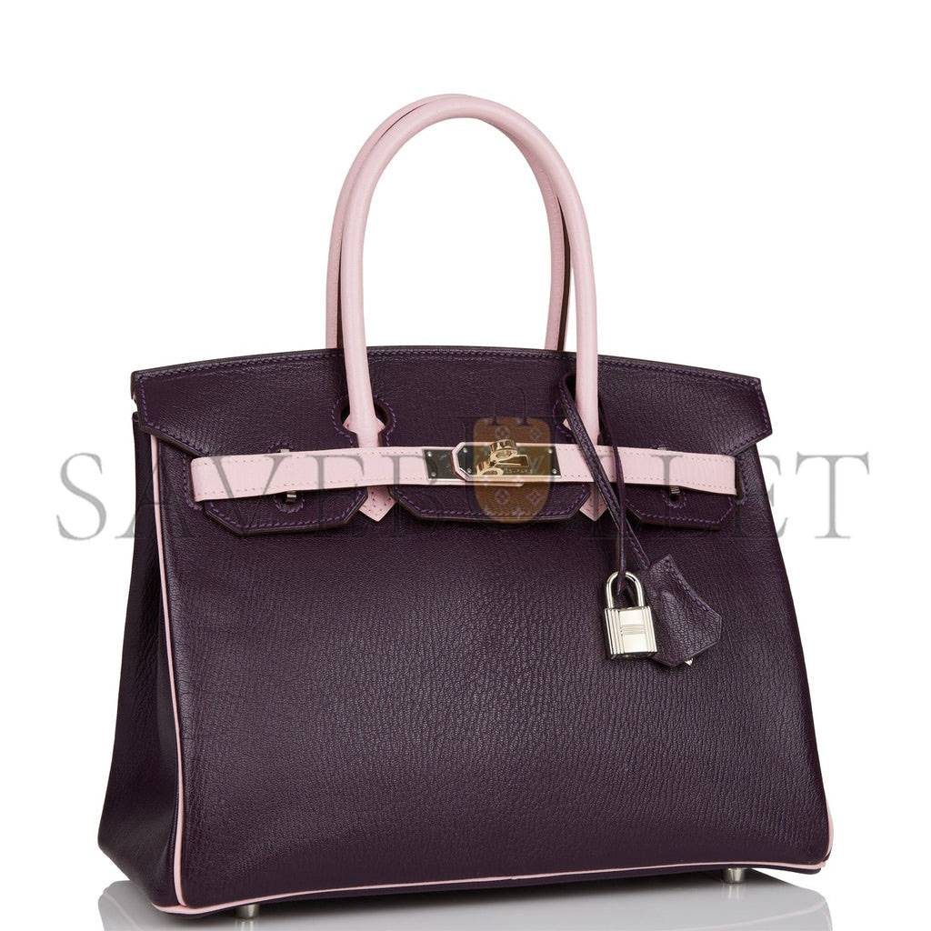HERMES SPECIAL ORDER (HSS) BIRKIN 30 RAISIN AND ROSE SAKURA CHEVRE PALLADIUM HARDWARE ( 30cm*22*16cm) HERMES SPECIAL ORDER (HSS) BIRKIN 30 RAISIN AND ROSE SAKURA CHEVRE PALLADIUM HARDWARE ( 30cm*22*16cm)