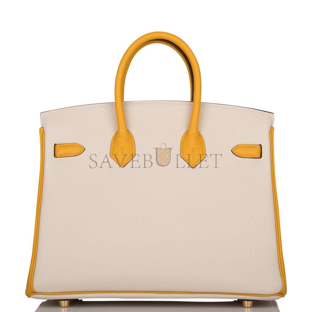 HERMES SPECIAL ORDER (HSS) BIRKIN 25 CRAIE AND JAUNE AMBRE TOGO BRUSHED GOLD HARDWARE HANDMADE (25cm) HERMES SPECIAL ORDER (HSS) BIRKIN 25 CRAIE AND JAUNE AMBRE TOGO BRUSHED GOLD HARDWARE HANDMADE (25cm)