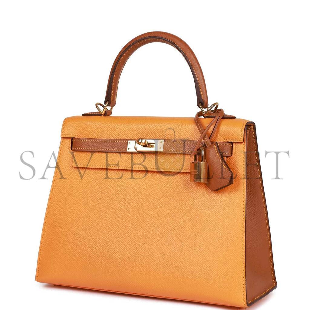 HERMES SPECIAL ORDER (HSS) KELLY SELLIER 25 JAUNE AMBRE AND GOLD EPSOM GOLD HARDWARE HANDMADE (25*17*7cm)