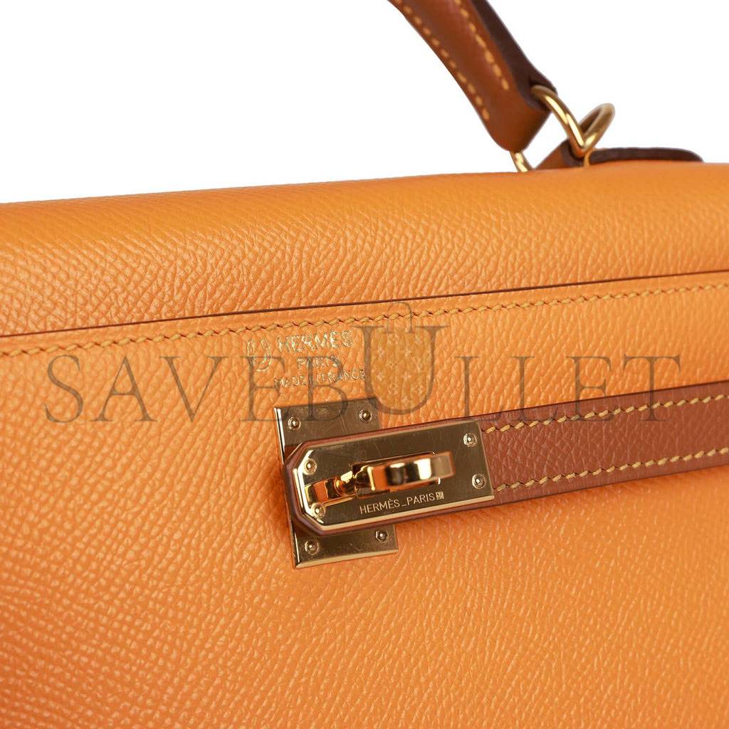 HERMES SPECIAL ORDER (HSS) KELLY SELLIER 25 JAUNE AMBRE AND GOLD EPSOM GOLD HARDWARE HANDMADE (25*17*7cm)