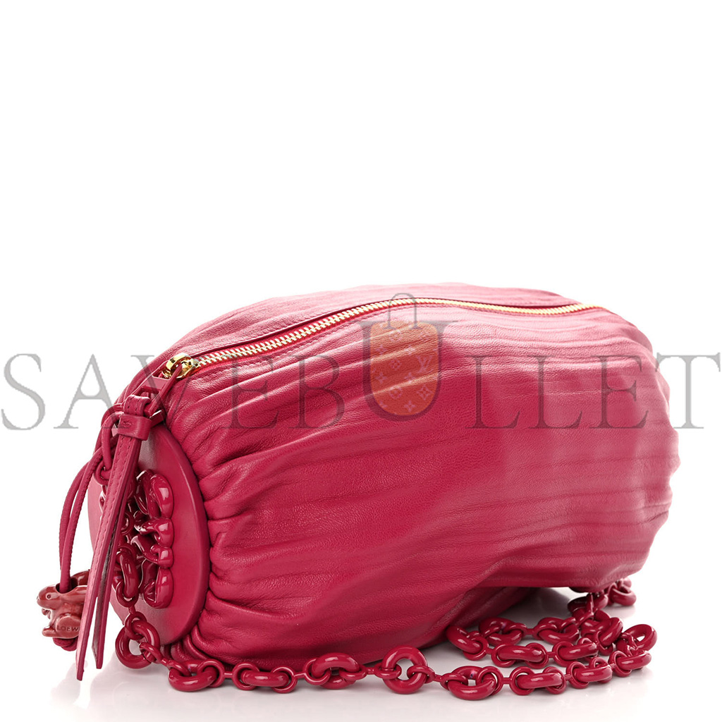 LOEWE LAMBSKIN PLEATED BRACELET POUCH SHOULDER BAG ROUGE BLOSSOMS (25*10*10cm)