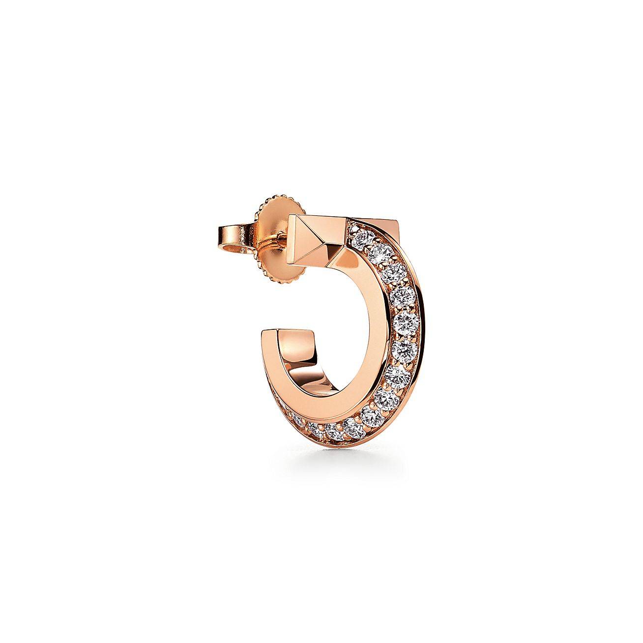 TIFFANY T T1 HOOP EARRINGS IN ROSE GOLD WITH DIAMONDS