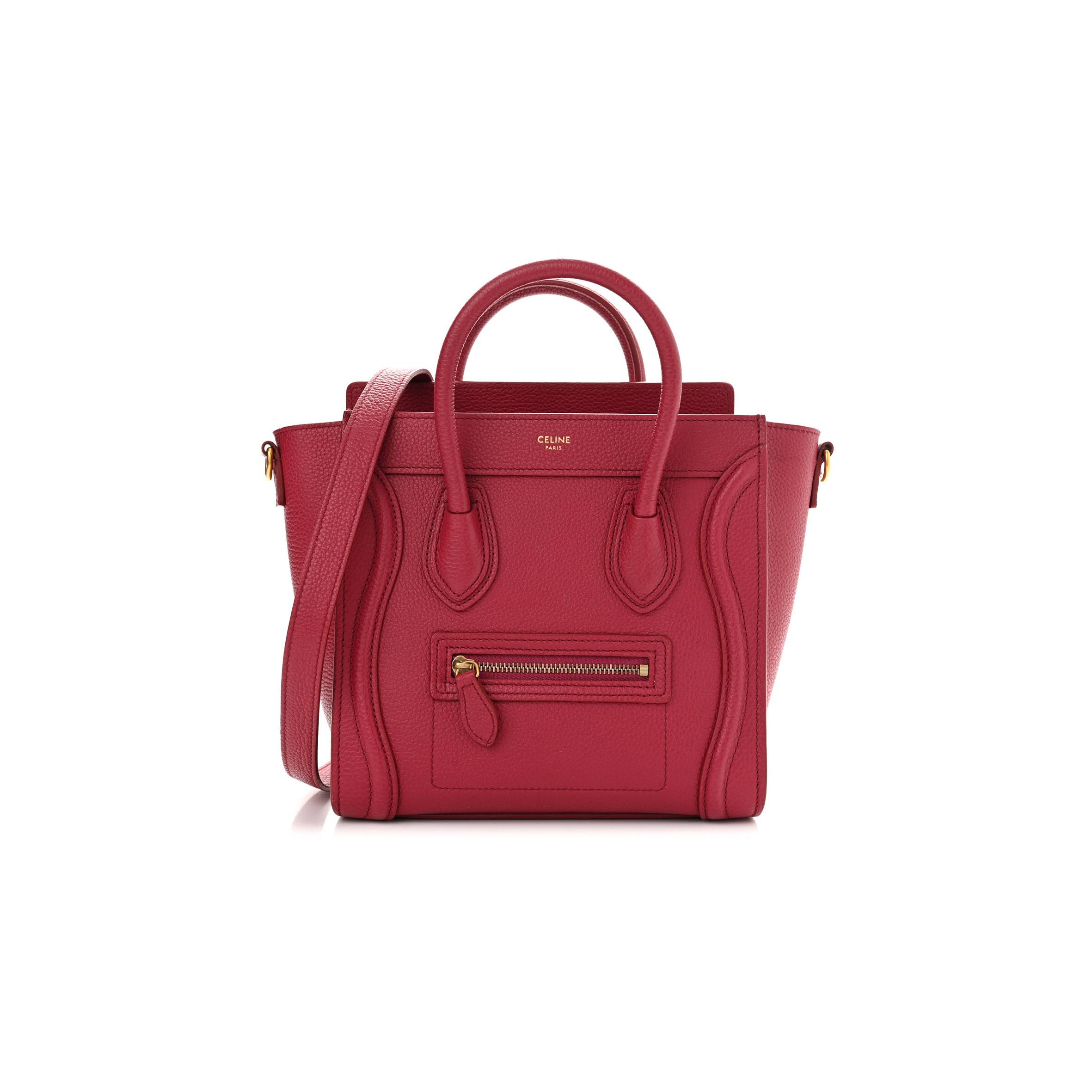 CELINE DRUMMED CALFSKIN NANO LUGGAGE RASBERRY (20*20*10cm)