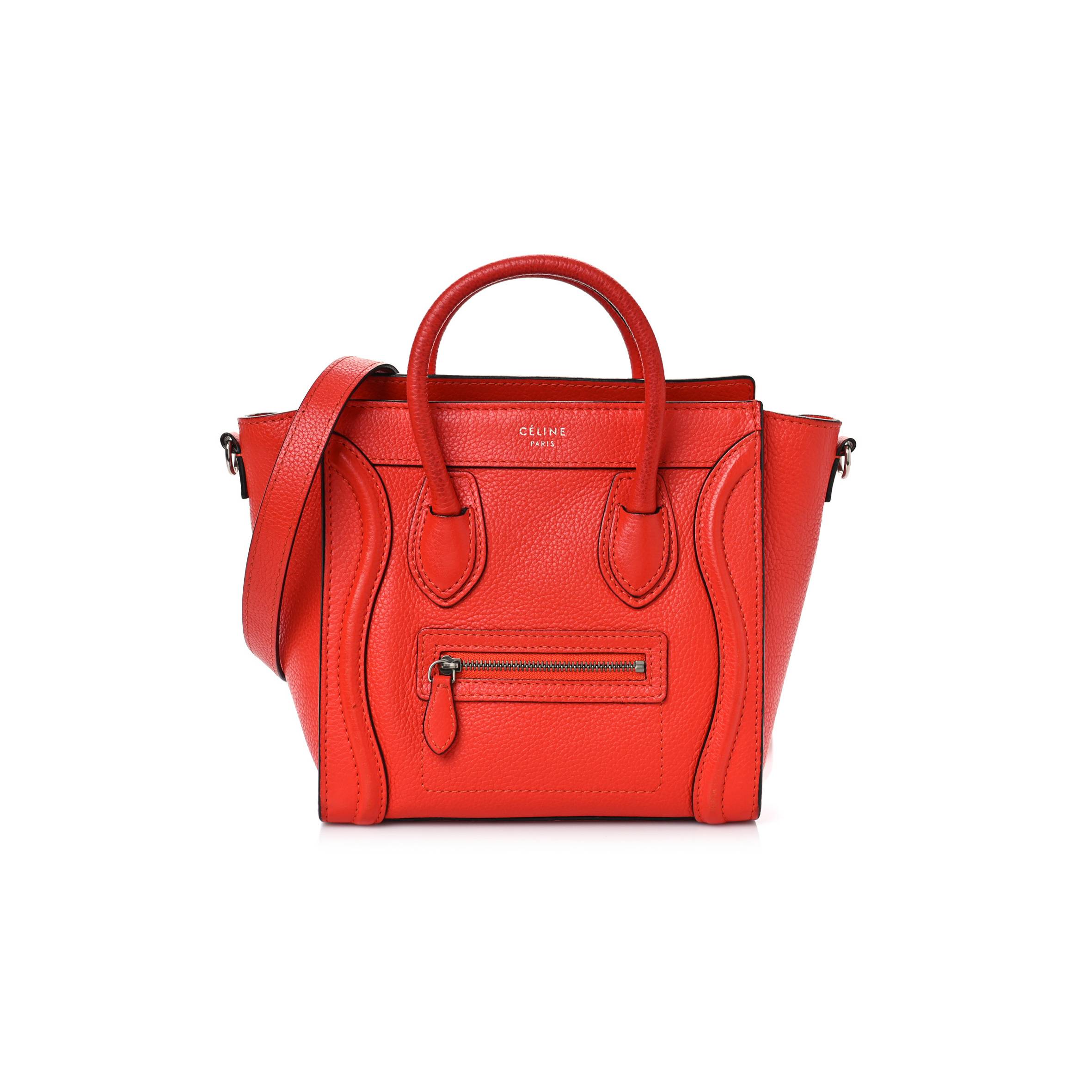 CELINE DRUMMED CALFSKIN NANO LUGGAGE VERMILLION (20*20*10cm)