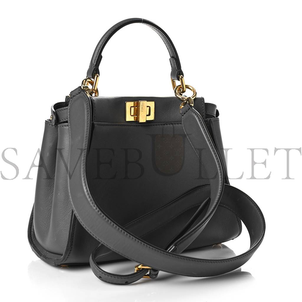 FENDI VITELLO SETA CHENILLE FF MINI PEEKABOO ICONIC SATCHEL ANTHRACITE ASFALTO (23*17*11cm)