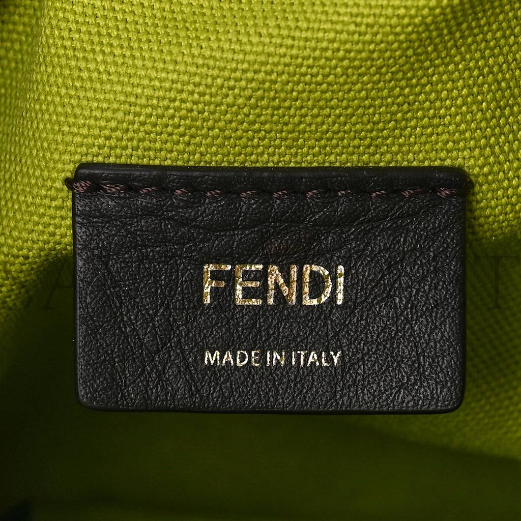 FENDI CANVAS VITELLO GRACE F IS FENDI FF EMBROIDERED MINI MON TRESOR BUCKET BAG WASABI (18*12*10cm)